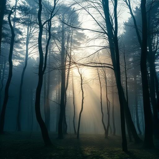 Poklidná lesní krajina v ranním světle